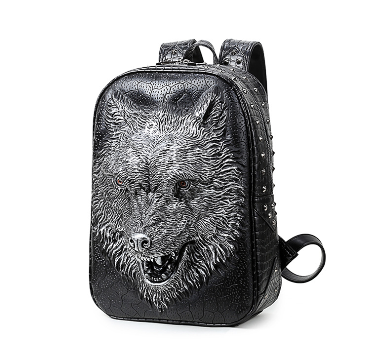 3D Wolf Head Student Backpack Korean Edition Bags Shoulder Bags for Men and Women